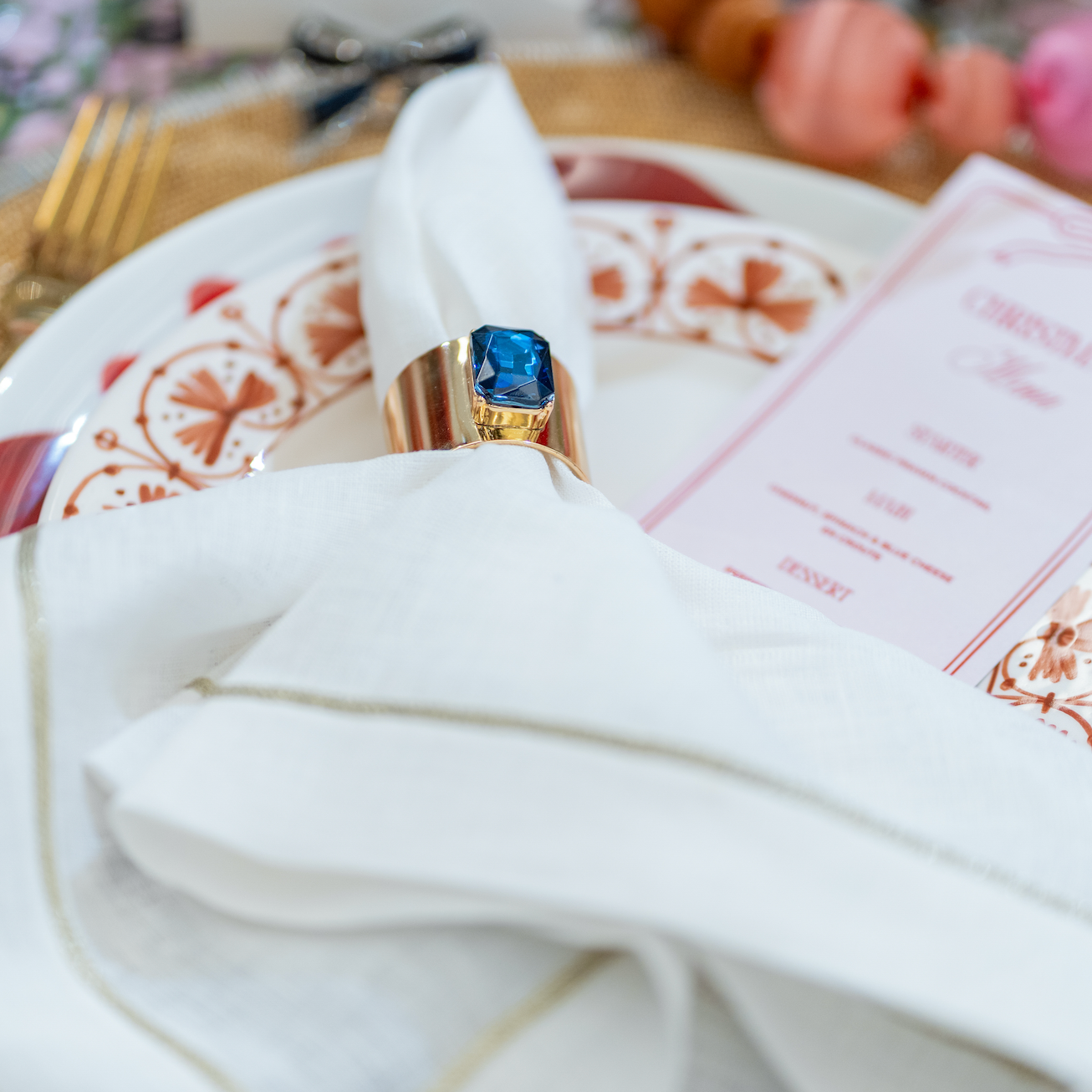 Single gem napkin rings, navy, set of two