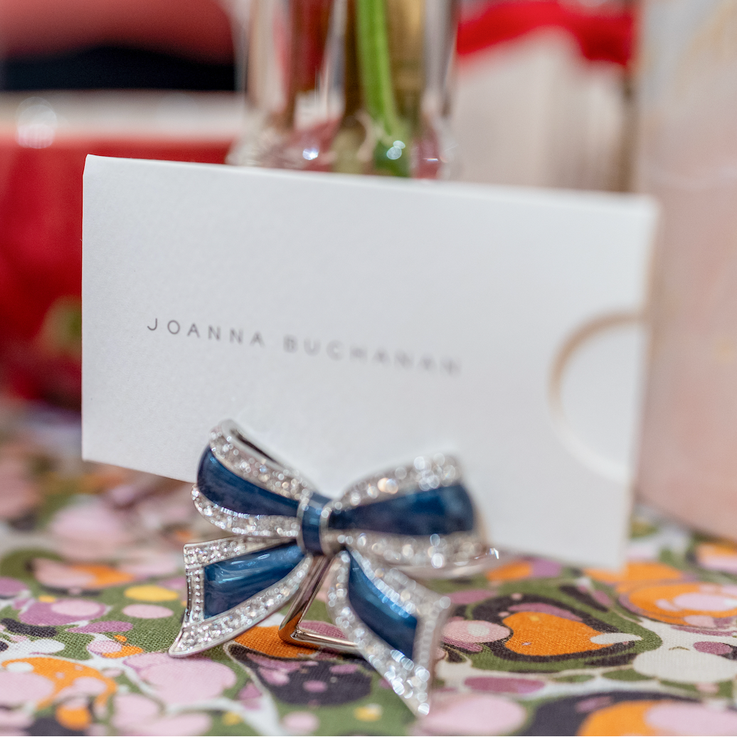 Enamel bow placecard holders, navy, set of four