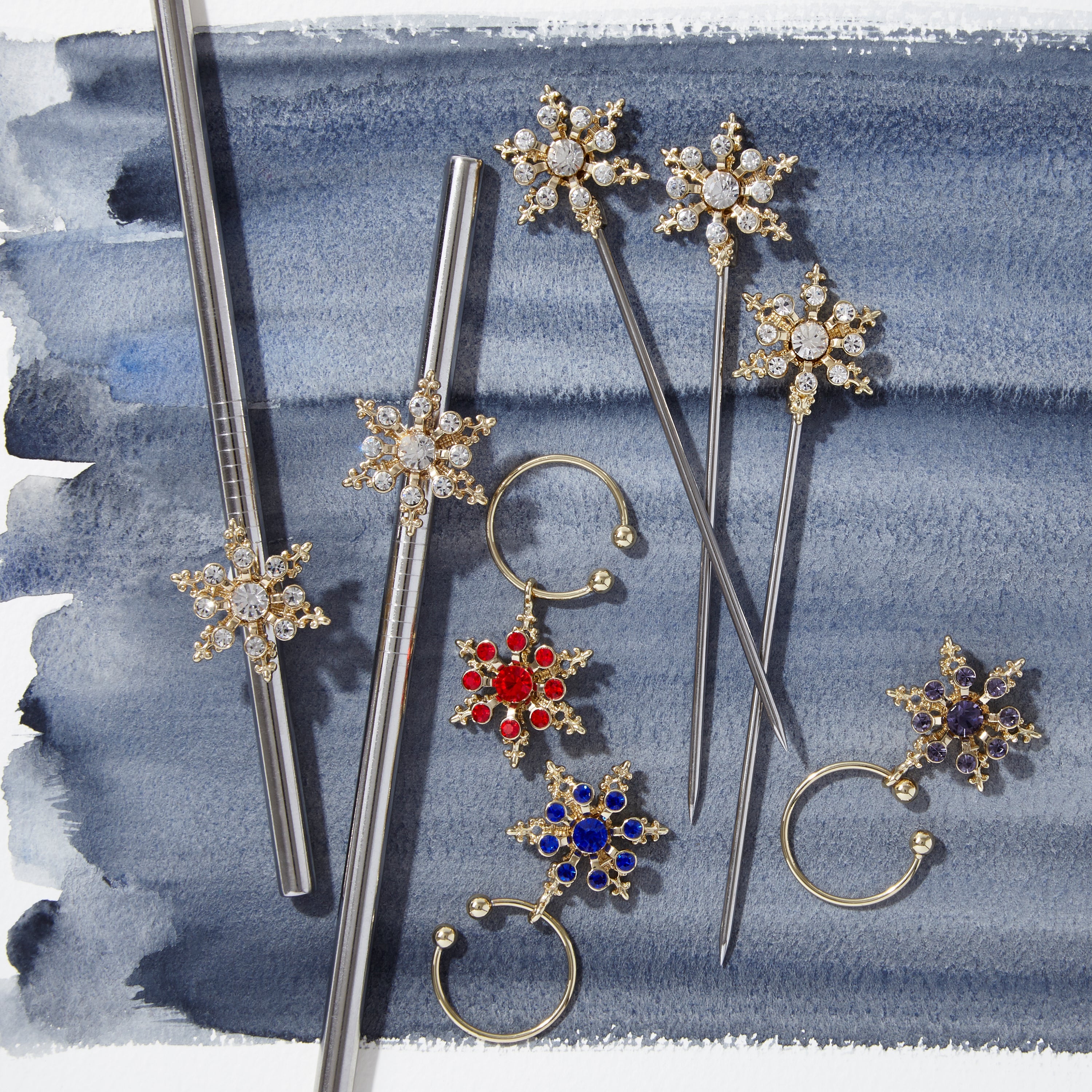 Snowflake wine charms, jewel tones