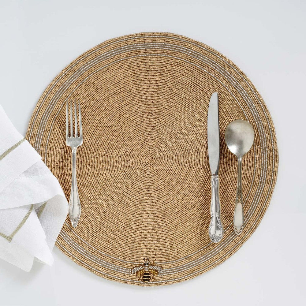 Stripey bee hand beaded placemat