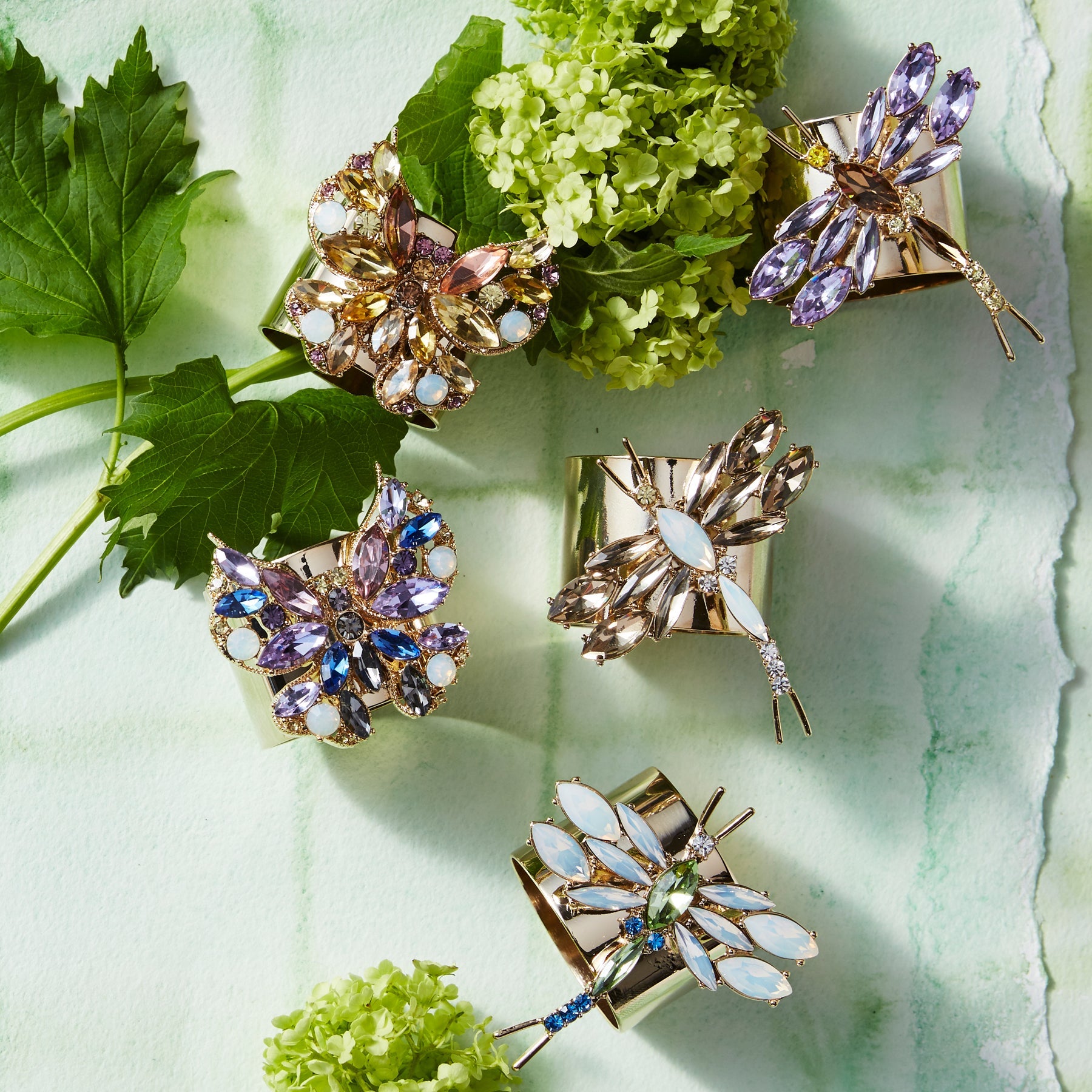 Jeweled butterfly napkin rings, blue, set of two