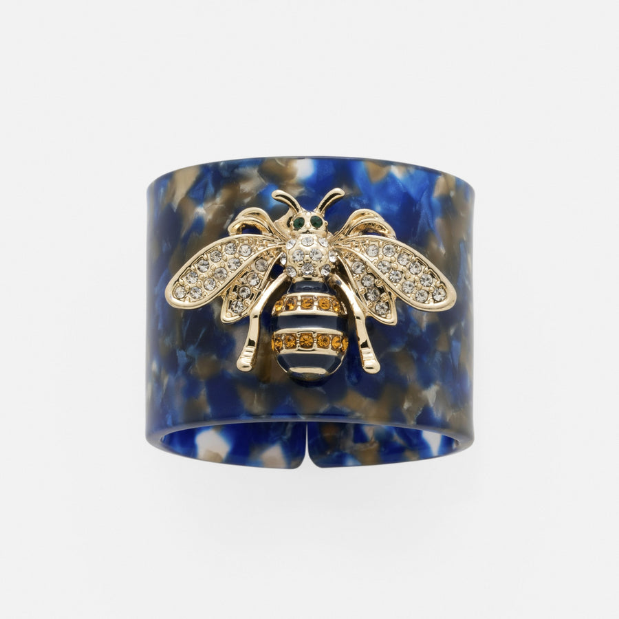 Stripey bee resin napkin rings, blue tortoiseshell, set of four