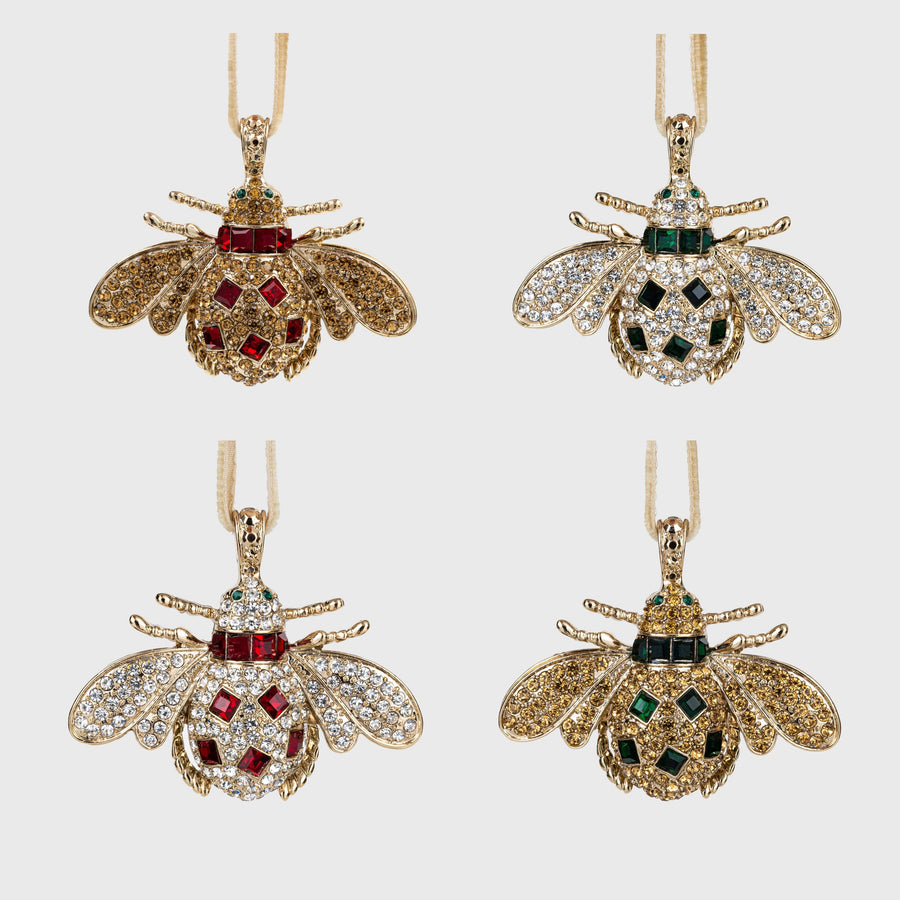 Classic bee hanging ornament boxed set, red and green