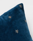 Embroidered star pillow, navy cotton velvet