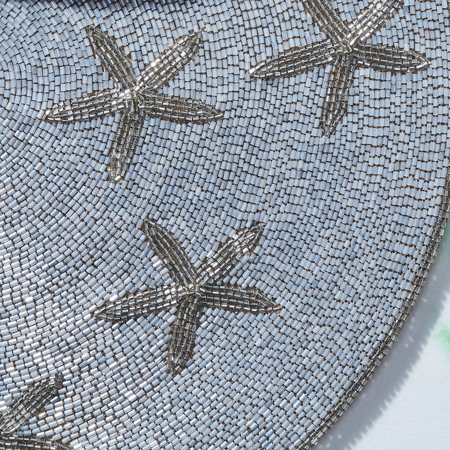 Starfish hand beaded placemat, silver