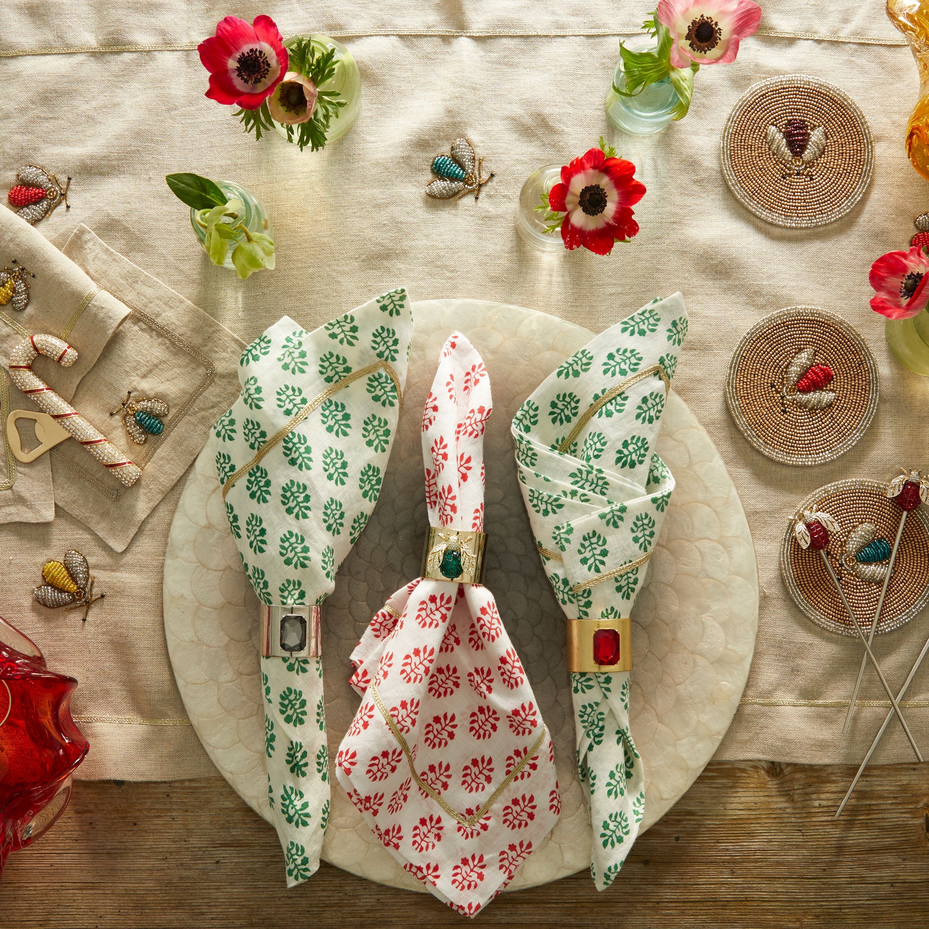 Single gem napkin rings, bright red, set of two