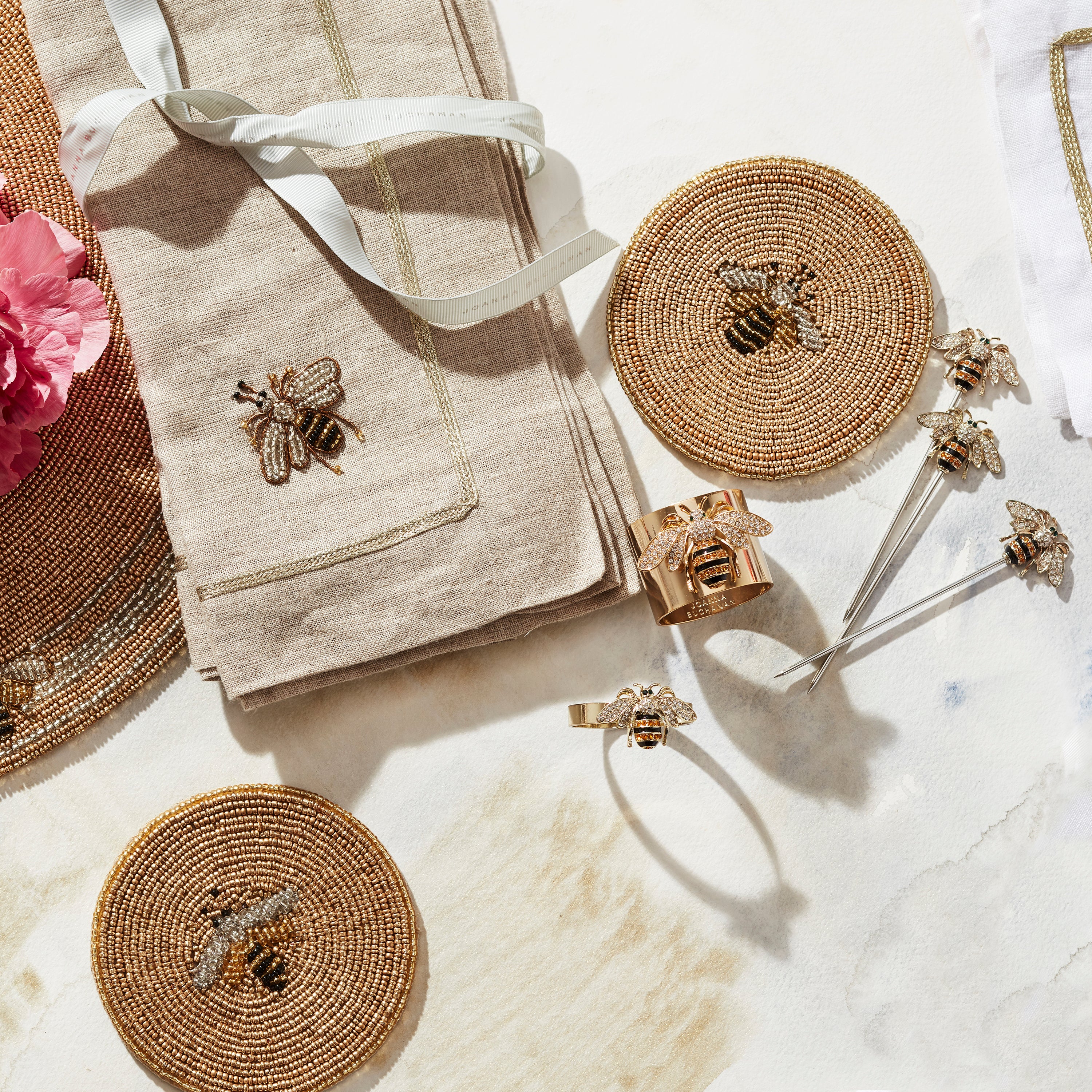 Stripey bee napkin rings, set of two