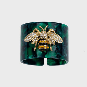 Stripey bee resin napkin rings, green tortoiseshell, set of four