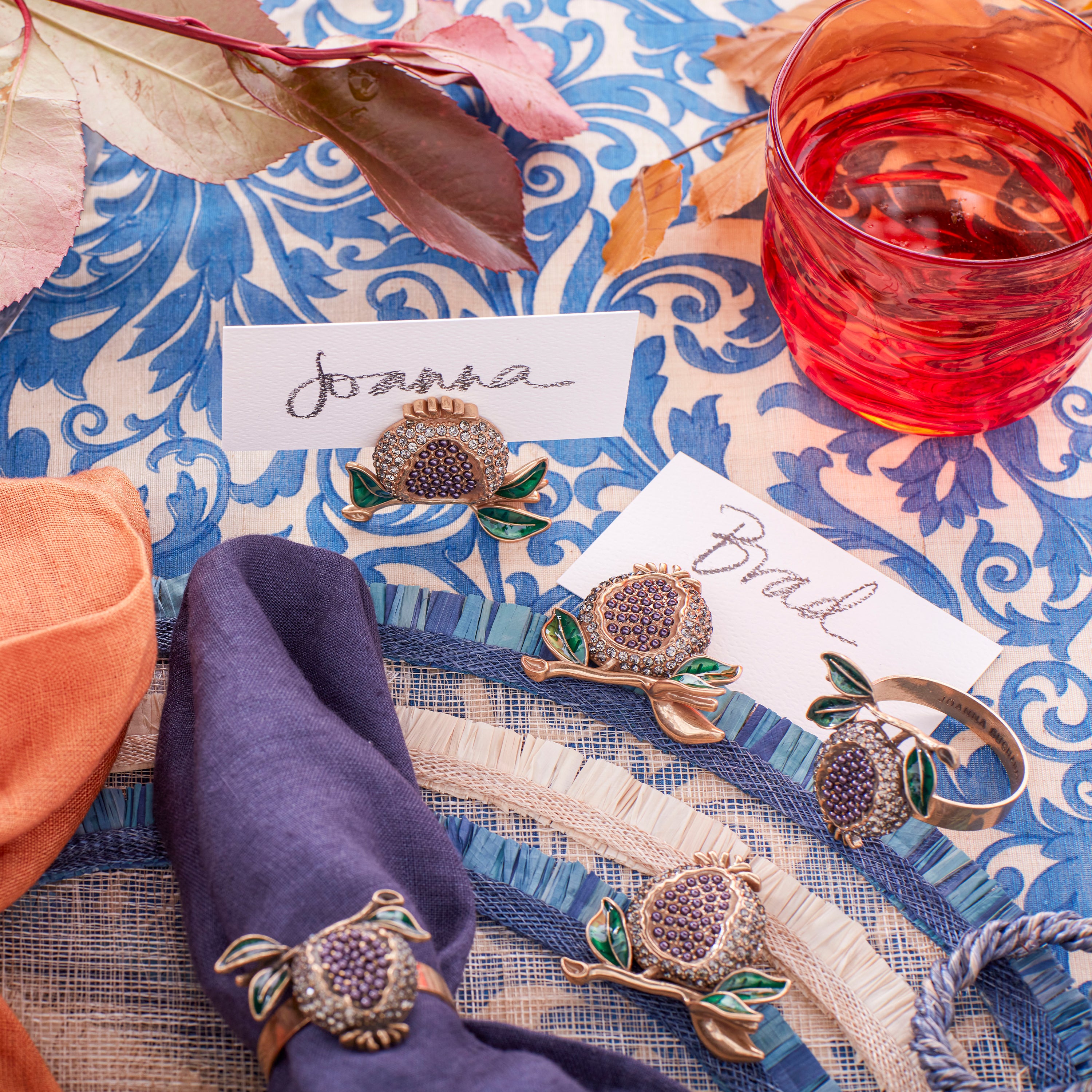 Pomegranate skinny napkin rings, set of four