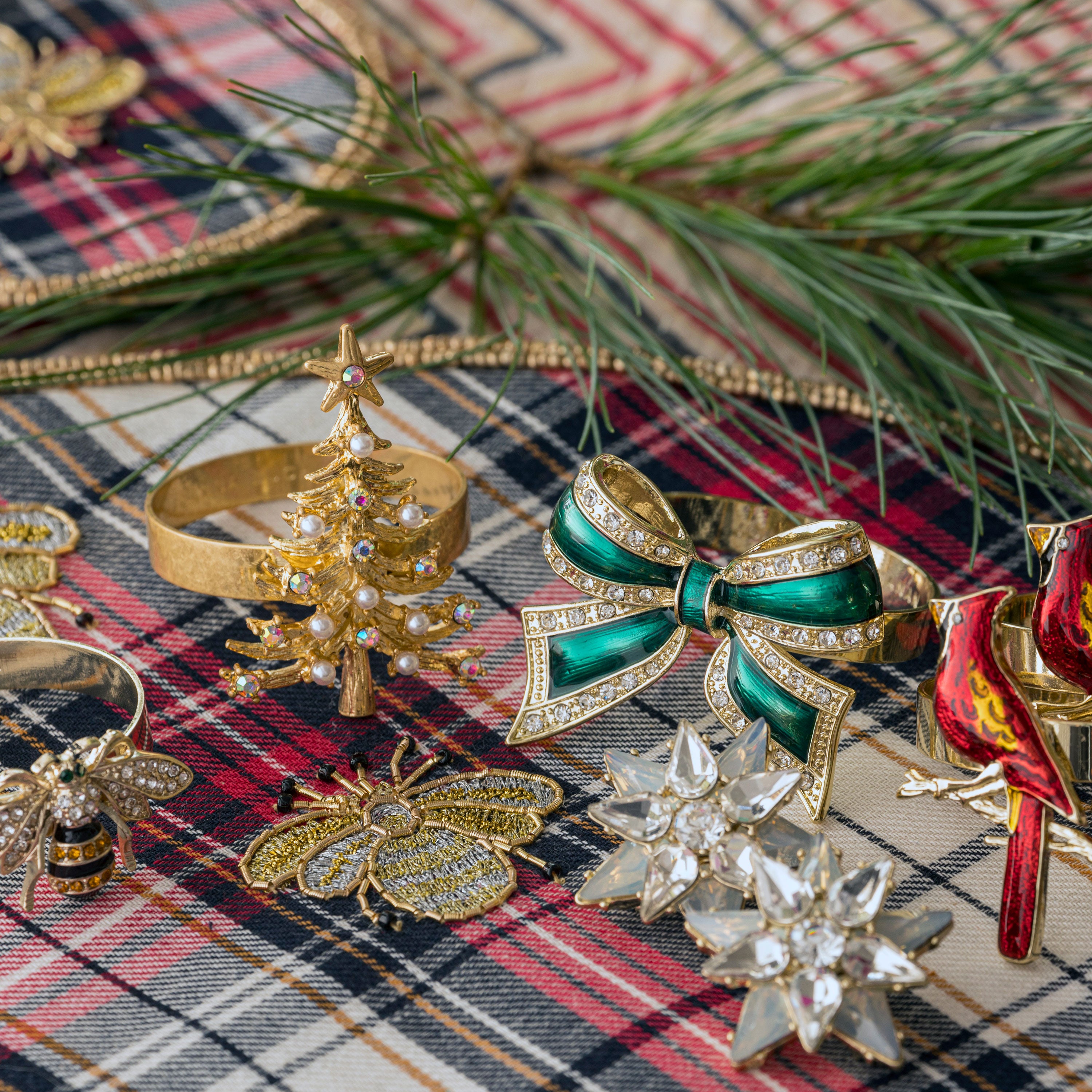 Christmas tree skinny napkin rings, set of four