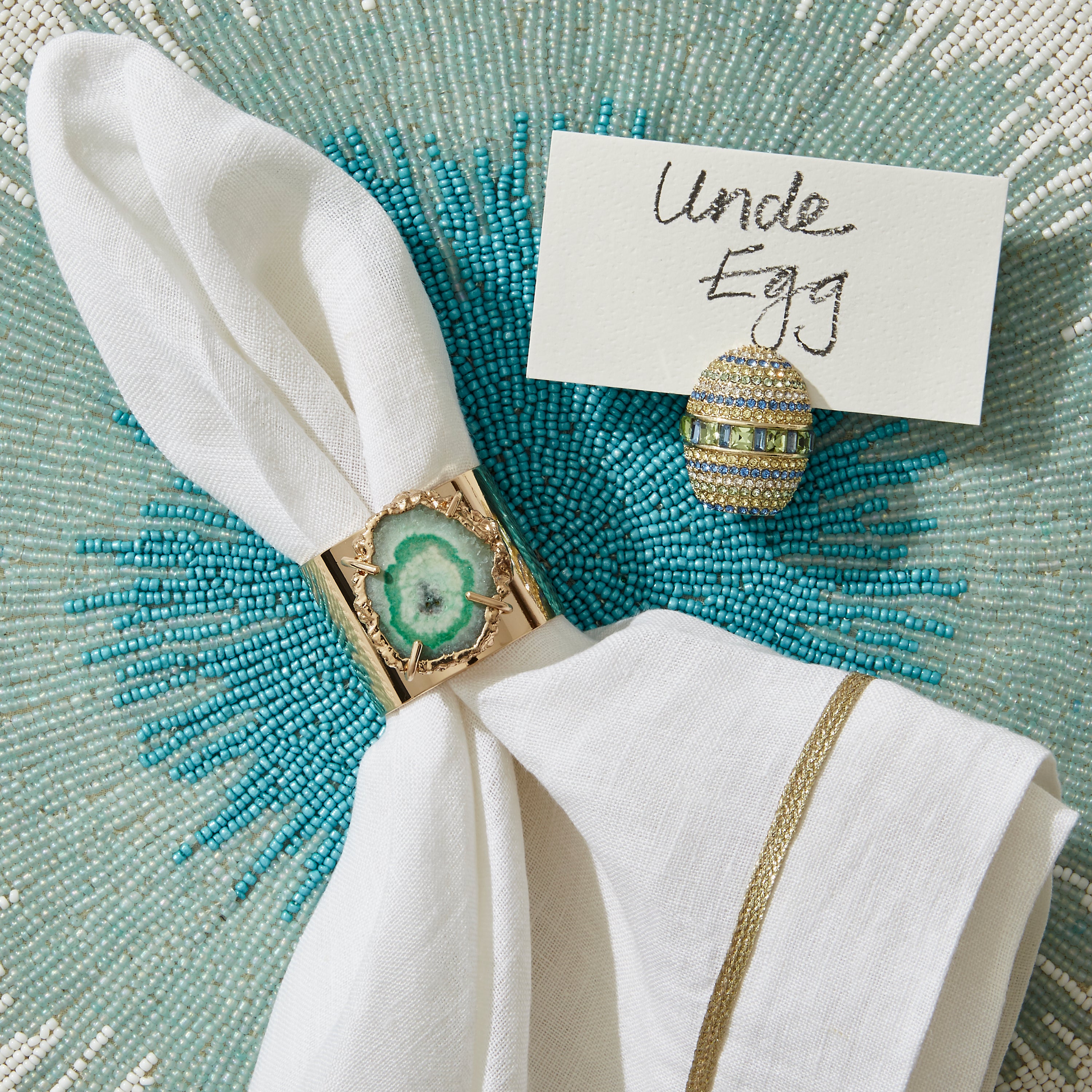 Crystal quartz napkin rings, seafoam, set of two