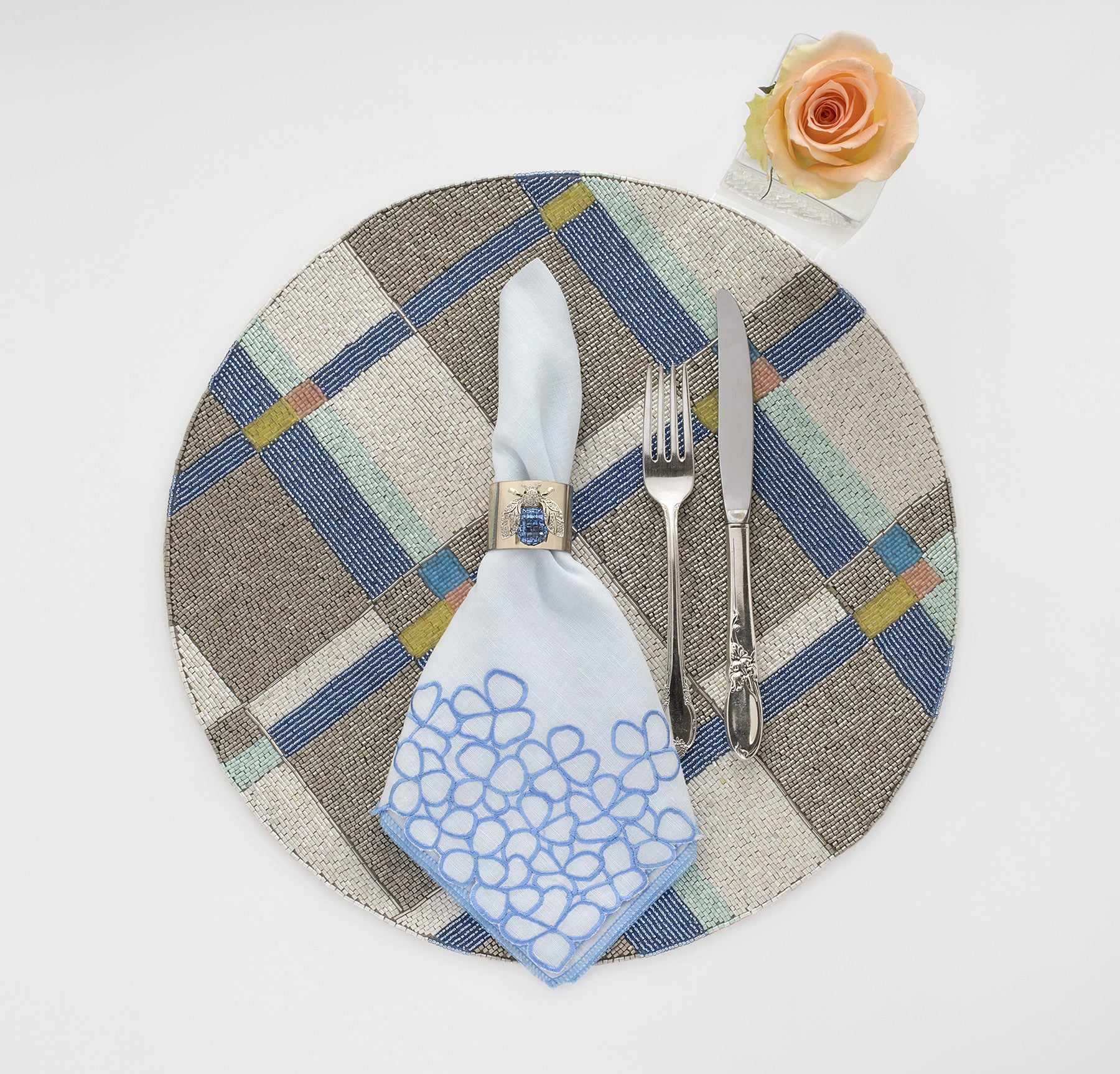 Sparkle bee napkin rings, blue, set of two