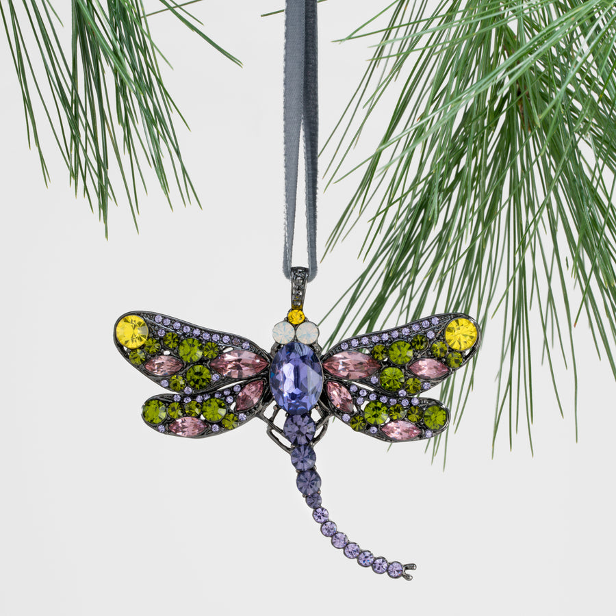 Dragonfly hanging ornament, rose and olive