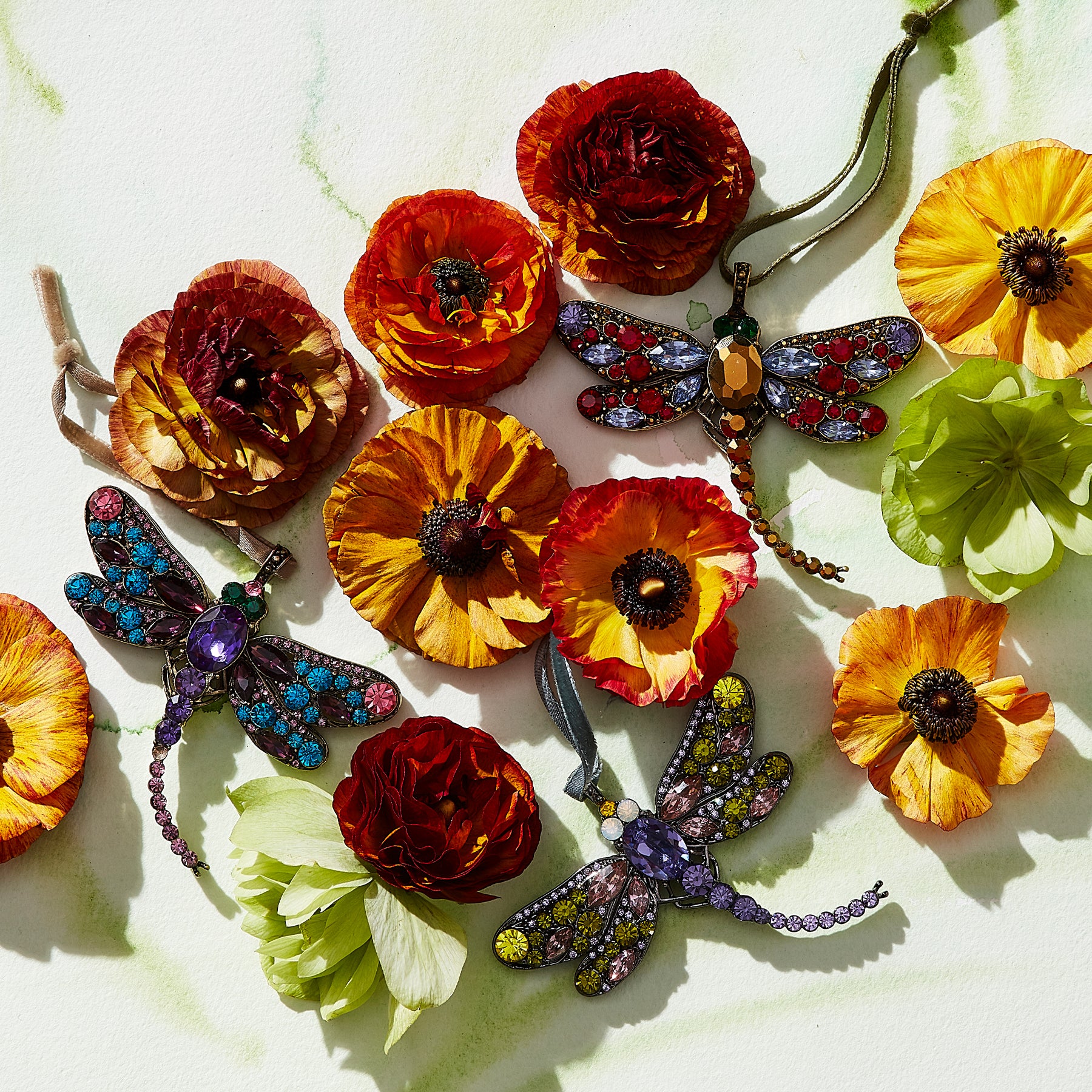 Dragonfly hanging ornament, rose and olive