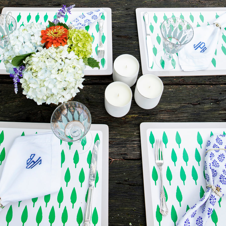 Tree print everyday placemat, blue with green, set of two
