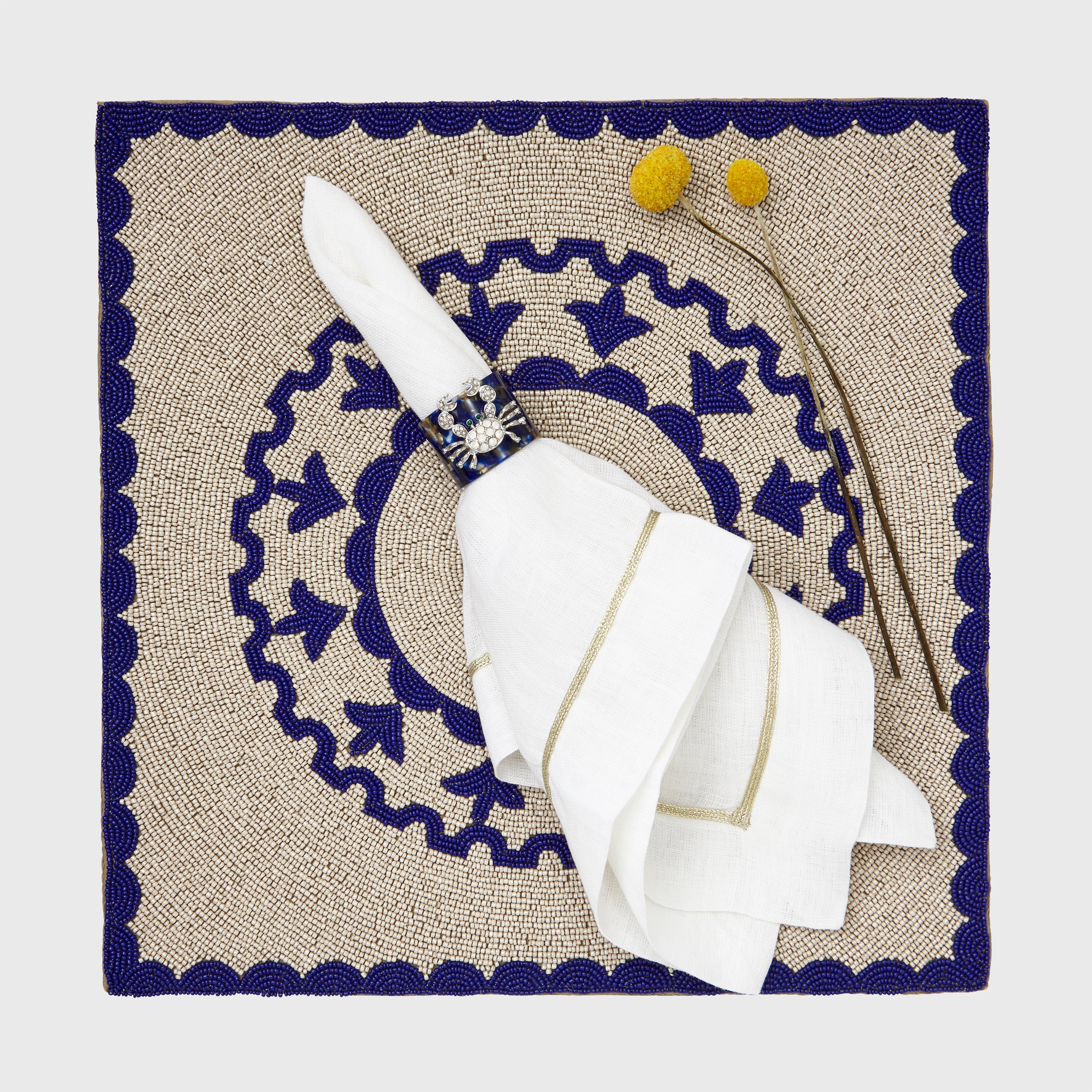 Crab blue tortoiseshell resin napkin rings, set of four