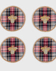 Embroidered bee plaid coasters
