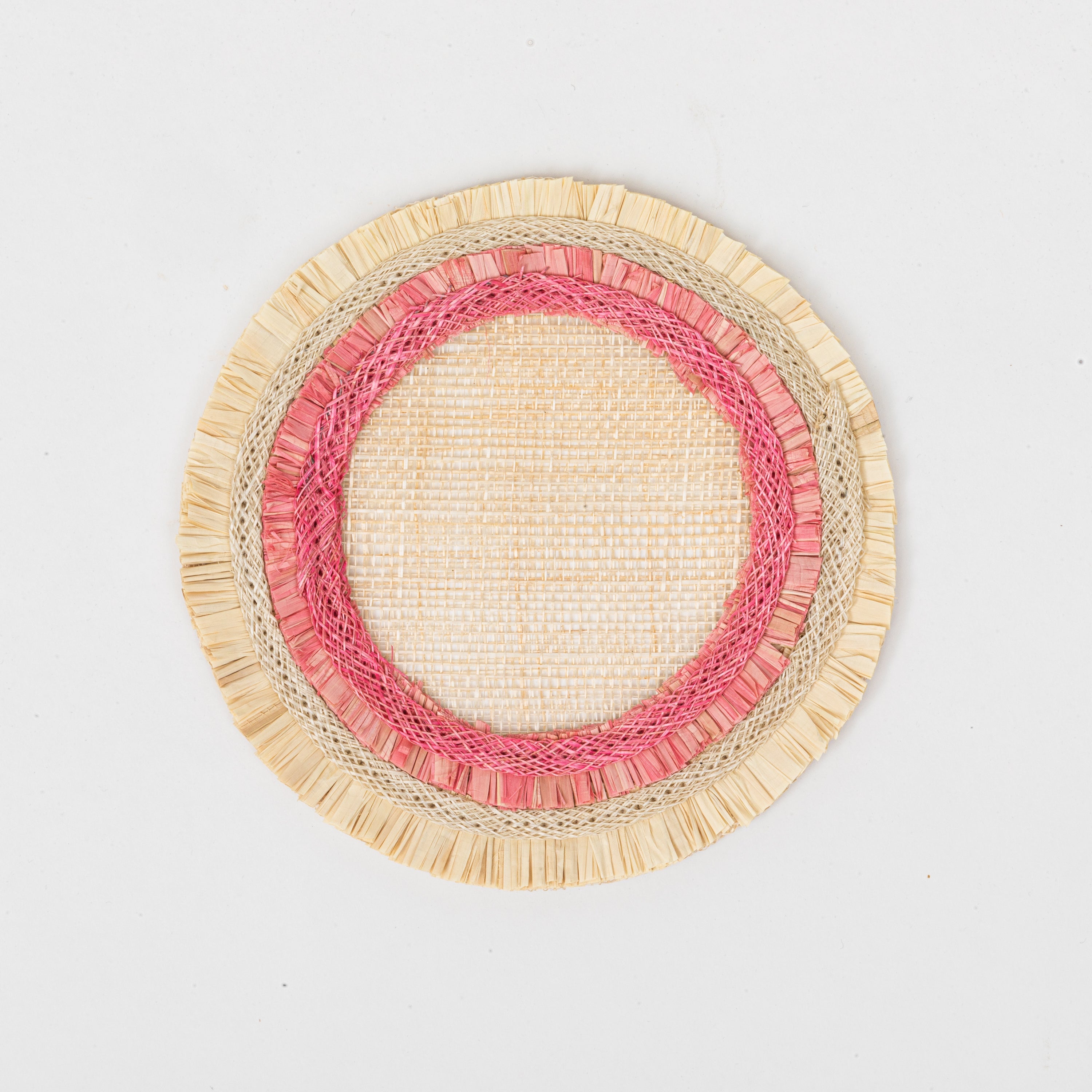 Ruffle edge straw coasters, pink
