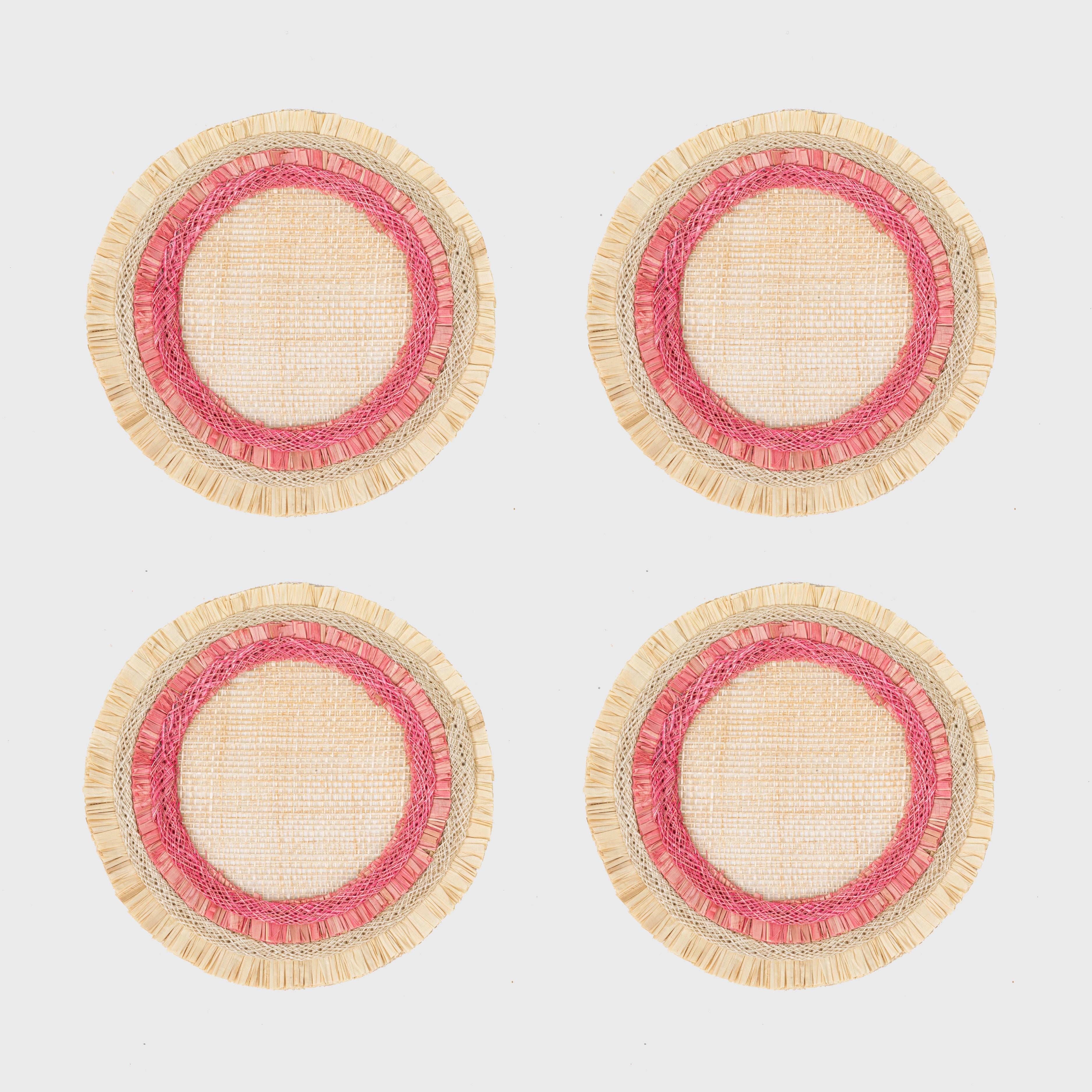 Ruffle edge straw coasters, pink
