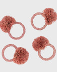 Straw pompom napkin rings, pink, set of four