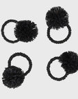 Straw pompom napkin rings, black, set of four