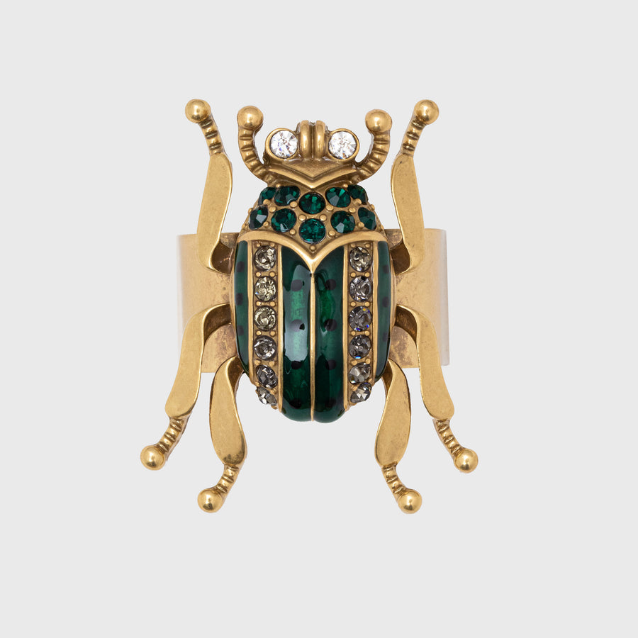 Enamel beetle napkin rings, worn gold, set of four