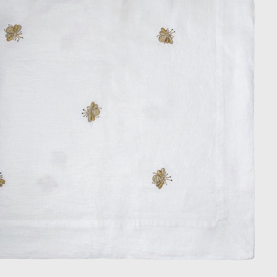 Embroidered golden bee tablecloth, white