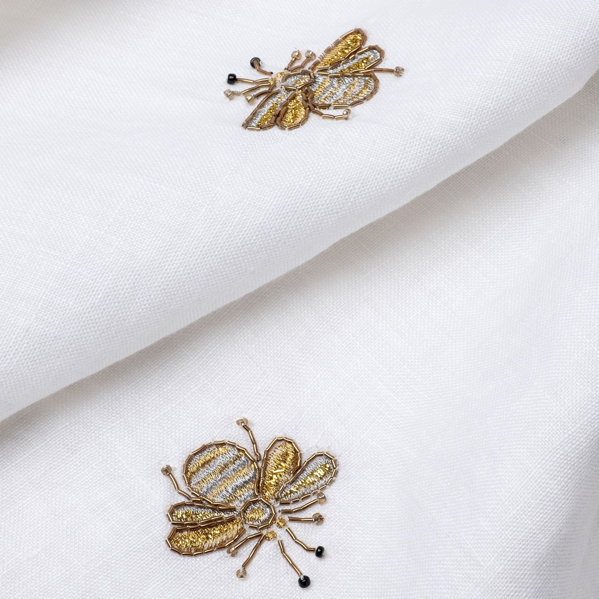 Embroidered golden bee tablecloth, white
