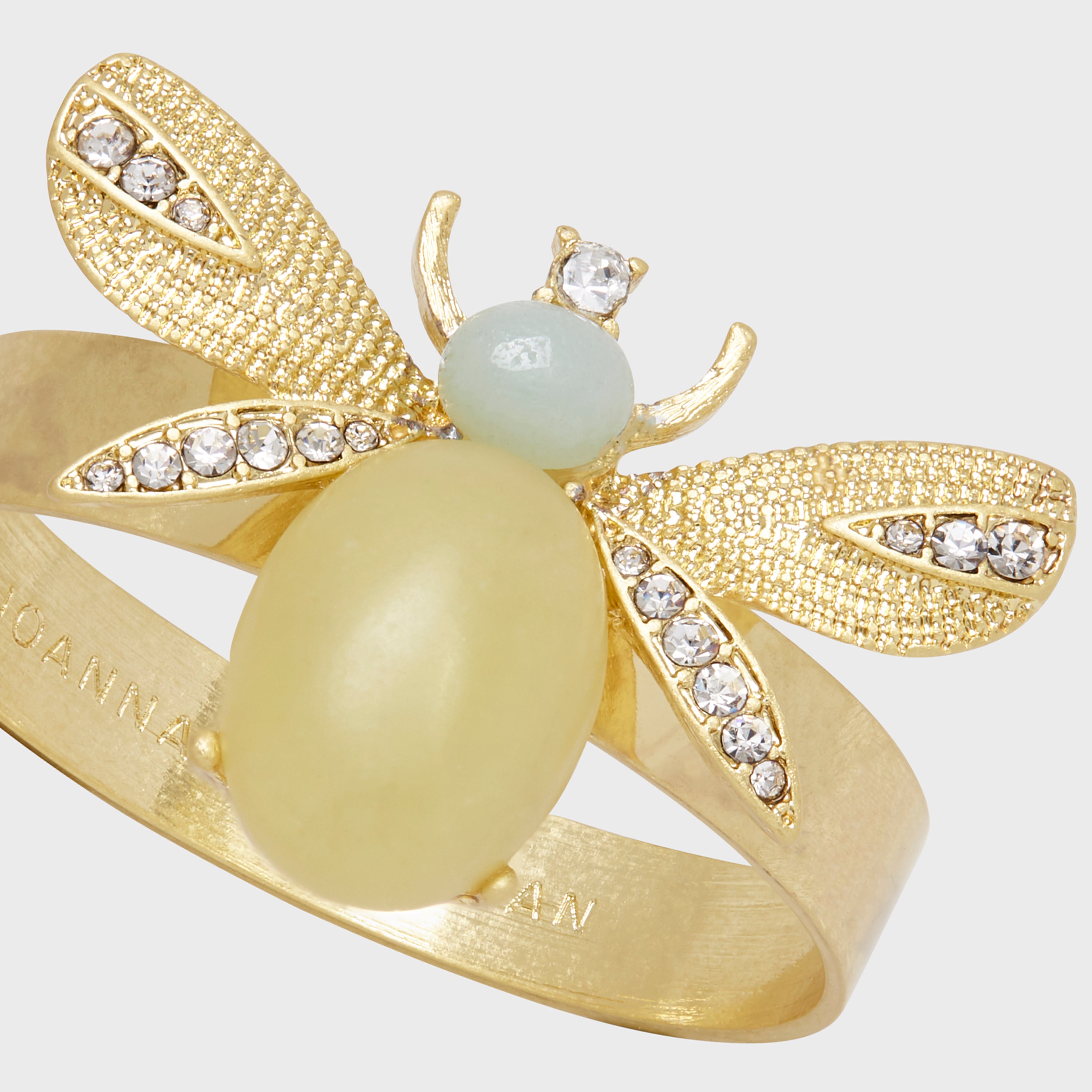 Etched wing bug skinny napkin rings, lemon jasper, set of four