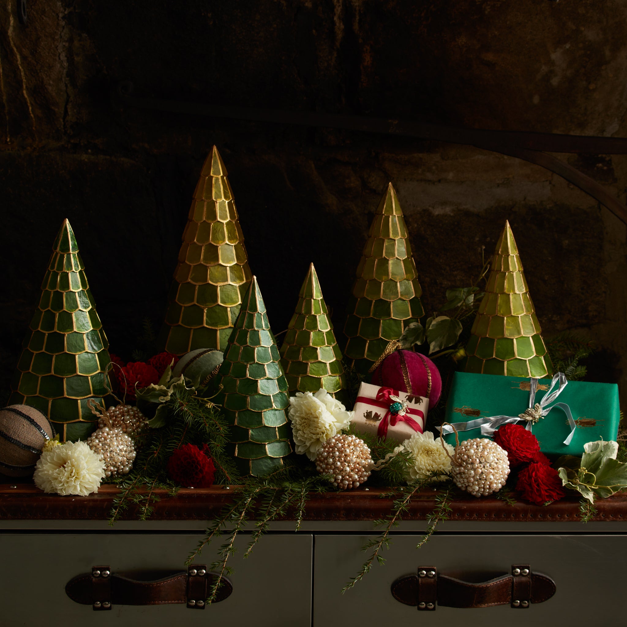 Capiz trees, set of three, green