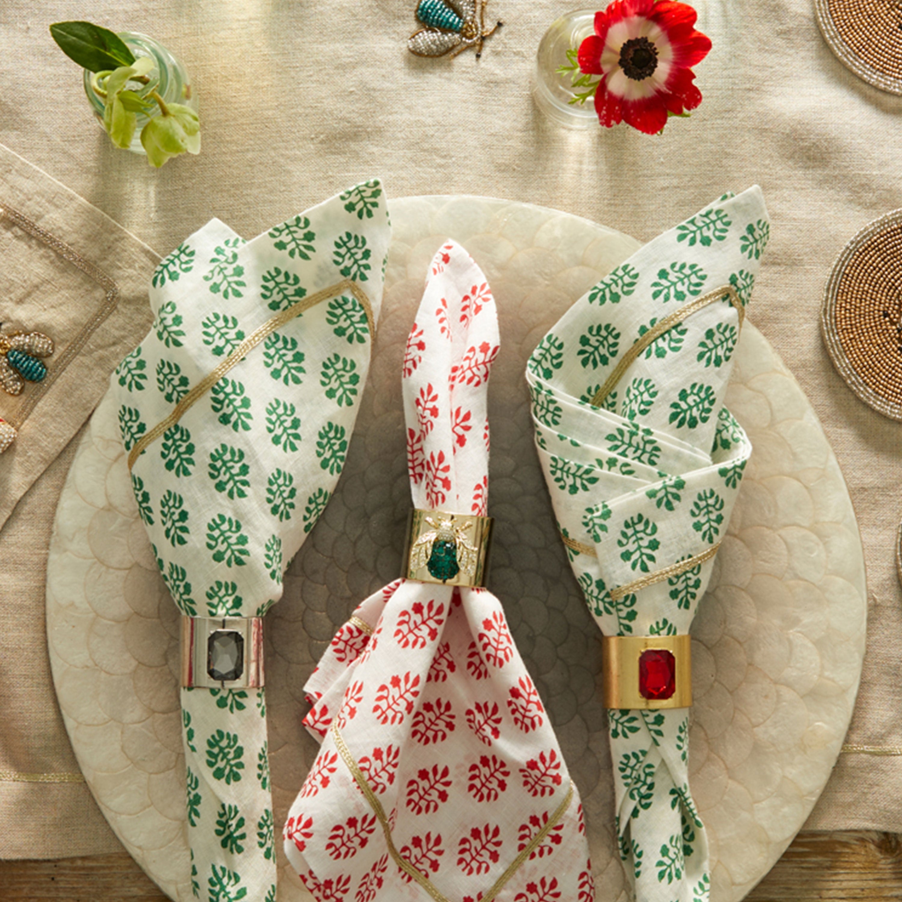 Sparkle bee napkin rings, emerald, set of two