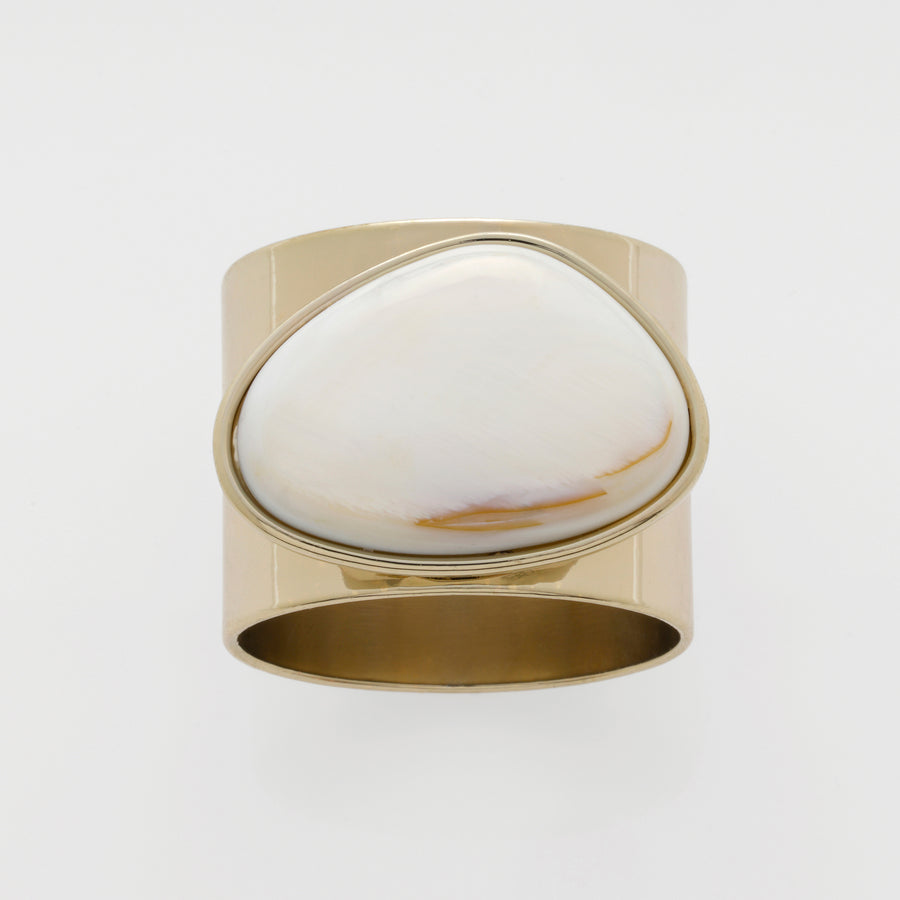 Gilt edge shell napkin rings, mother of pearl, set of two