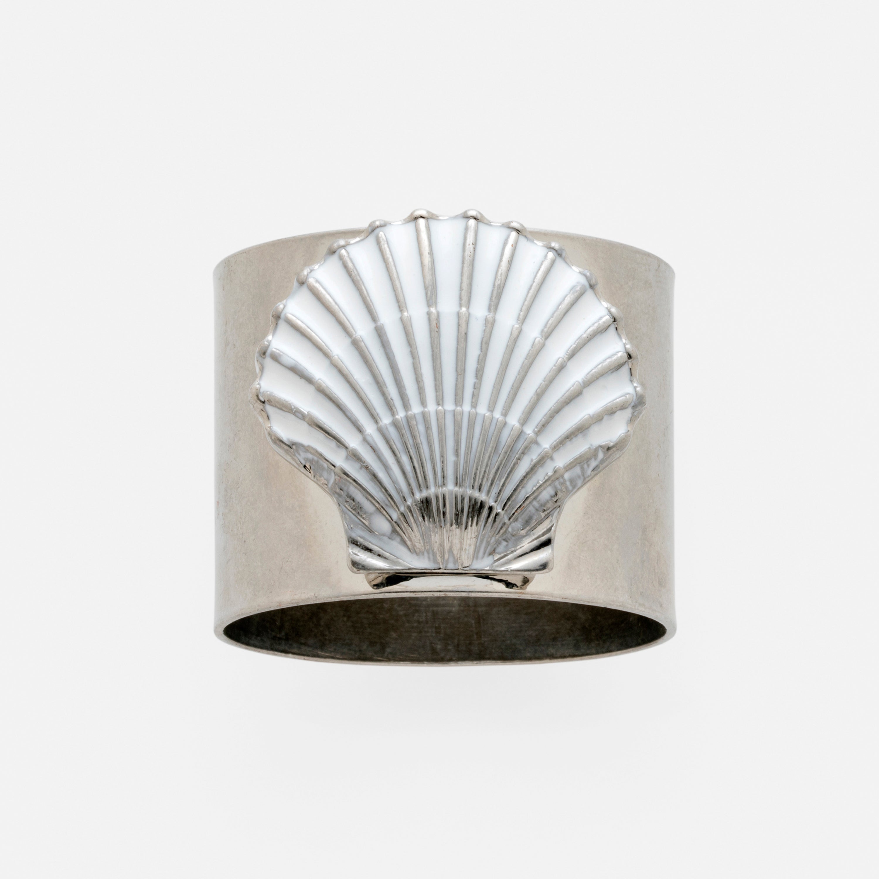 Painted shell napkin rings,  white, set of two