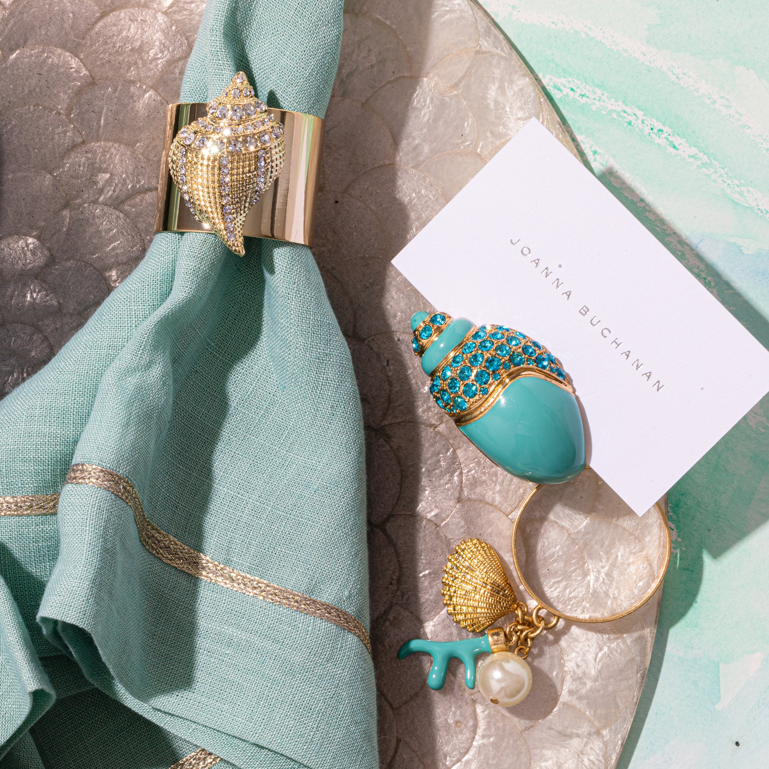 Jeweled shell placecard holders, set of two