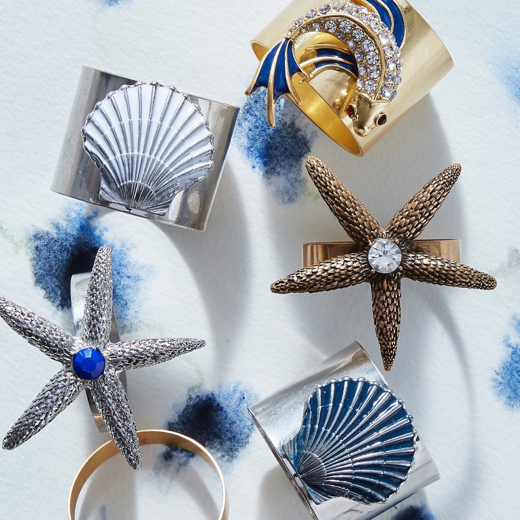 Painted Shell Napkin Rings | Set of Two Blue Nautical Napkin Rings ...