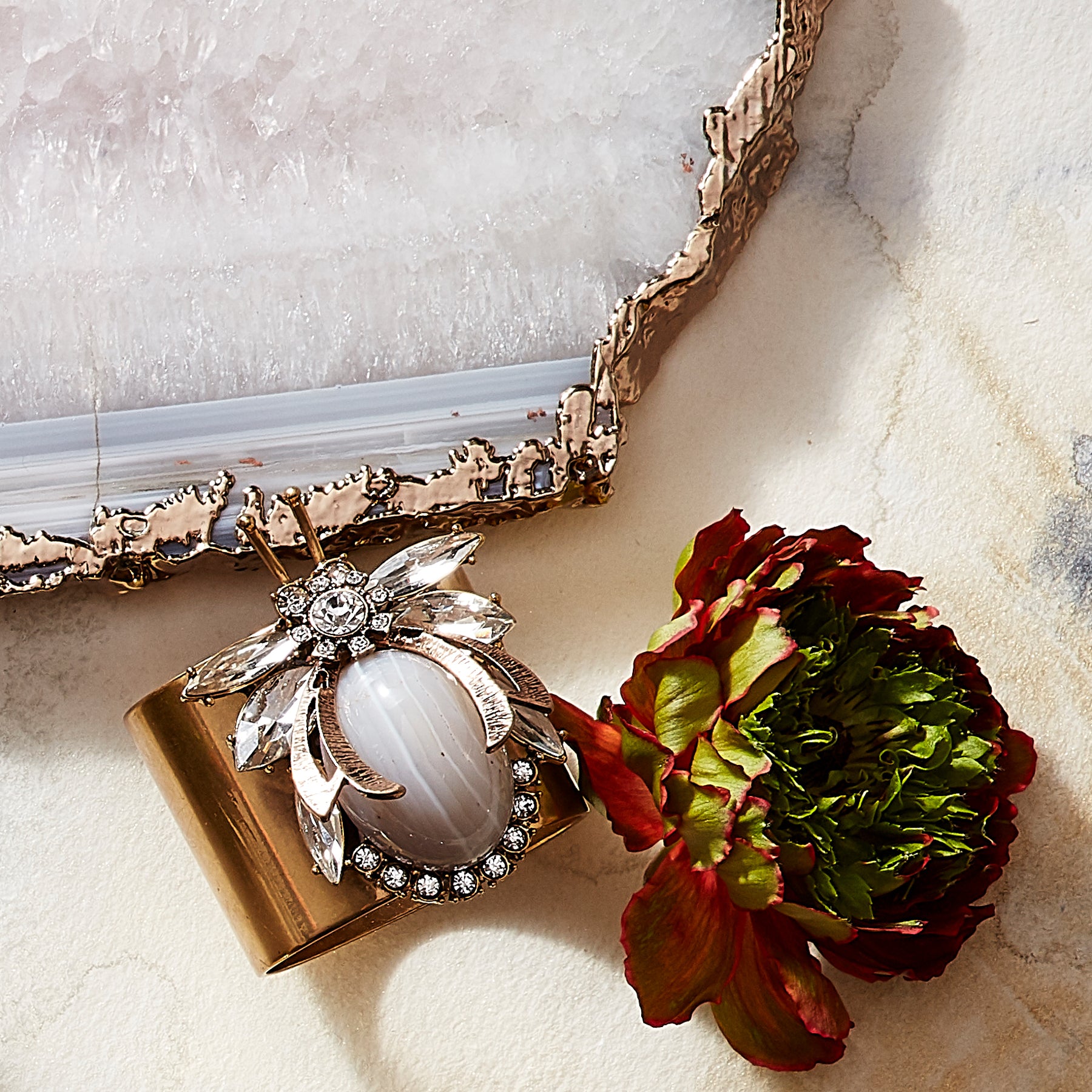 Vintage bug napkin rings, grey agate, set of two